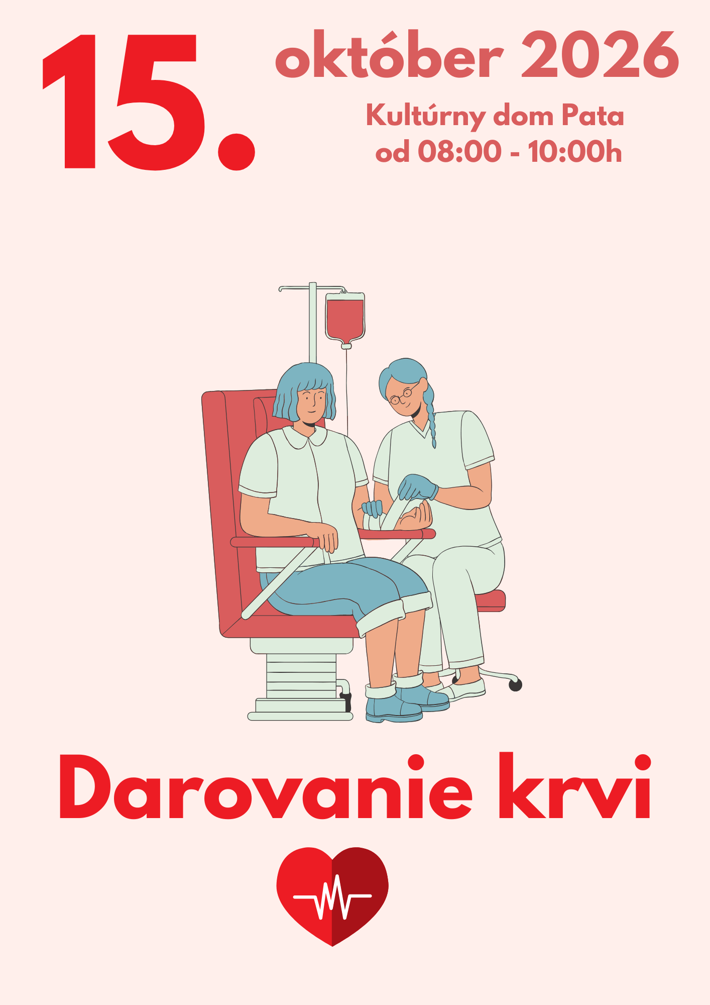 Plagát pre darovanie krvi v Pate 15. októbra
